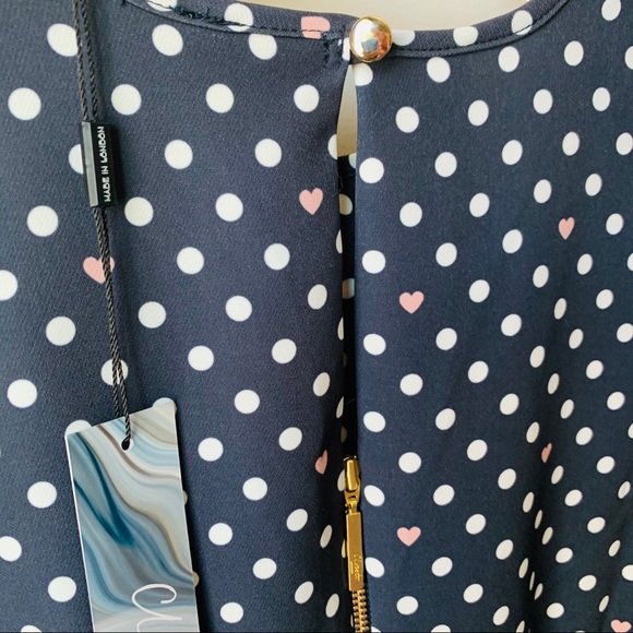 Mad Men Style Polka Dot Fluted Sleeve Navy Dress - Picture 9 of 10